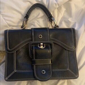 Maxx New York Black Satchel with White Stitching